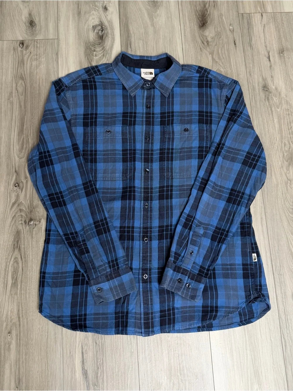 The North Face Blue and Black Plaid Long-Sleeve Button Down Shirt